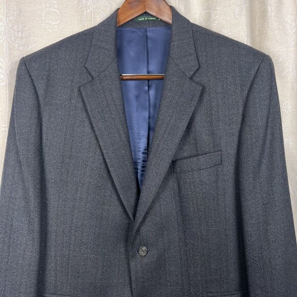 Lauren Ralph Lauren lambs wool blue chevron single-breasted blazer suit jacket - Picture 2 of 13